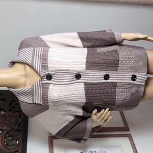 Wool & Cotton Blend Oversized Cream Tones Striped Collared Cardigan with Pockets